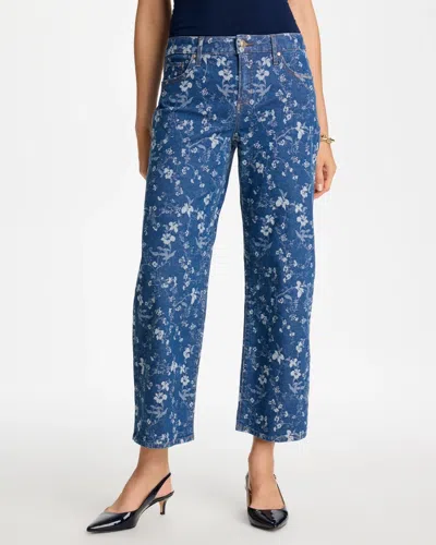 Chico's Girlfriend Wide Floral Crop Jeans In Blue