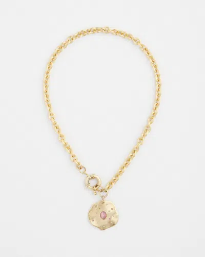 Chico's Gold And Pink Medallion Necklace |