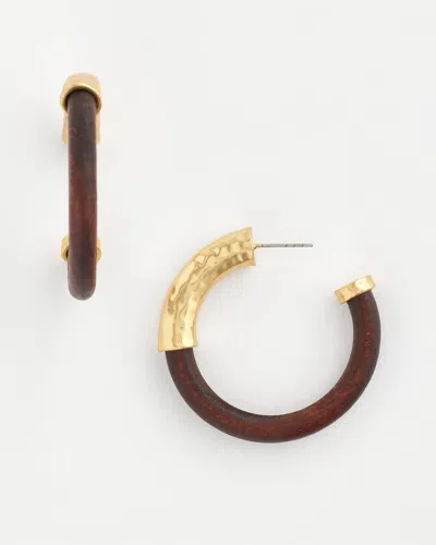 Chico's Gold & Wood Hoop Earrings In Neutral