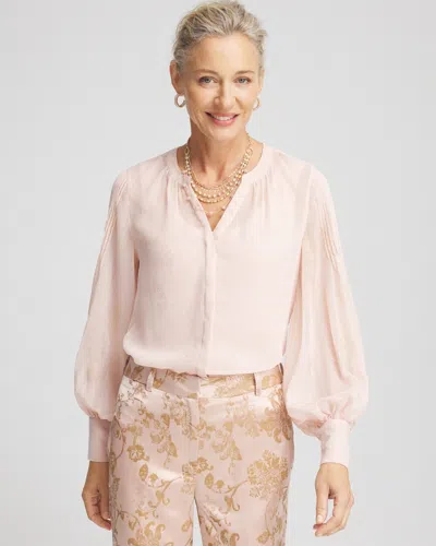 Chico's Gold Foil Chiffon Pintuck Blouse In Pink Size 20/22 |  In Rose Smoke