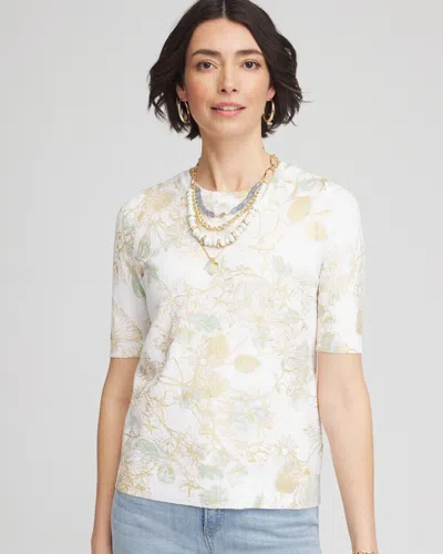 Chico's Gold Foil Cotton Sweater Tee In White Size 20/22 |  In Alabaster