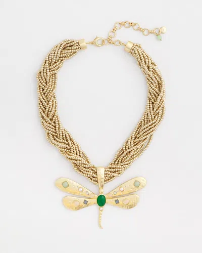 Chico's Gold-tone Green Stone Dragonfly Pendant Necklace |