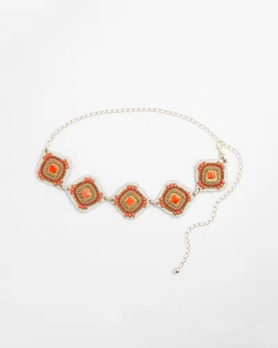 Chico's Gold-tone Red Medallion Chain Belt In Melon Mambo |
