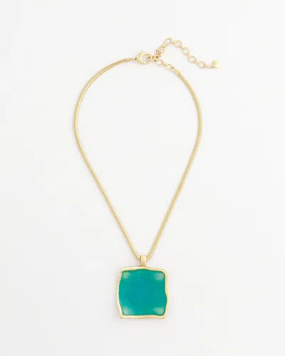 Chico's Gold-tone Square Pendant Necklace In Blue