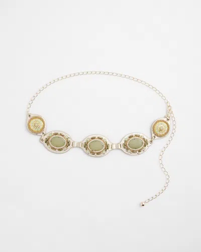 Chico's Gold Tone Stone Chain Belt In Moroccan Mint |