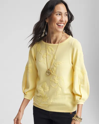 Chico's Golden Haze Embroidered Pullover Sweater In Yellow Size 16/18 |