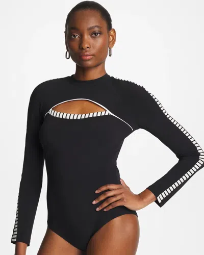 Chico's Gottex Coco Long Sleeve One Piece In Black/white In Multi