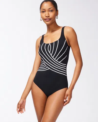 Chico's Gottex Embrace Square Neck One Piece Swimsuit In Black/white Size 16 |