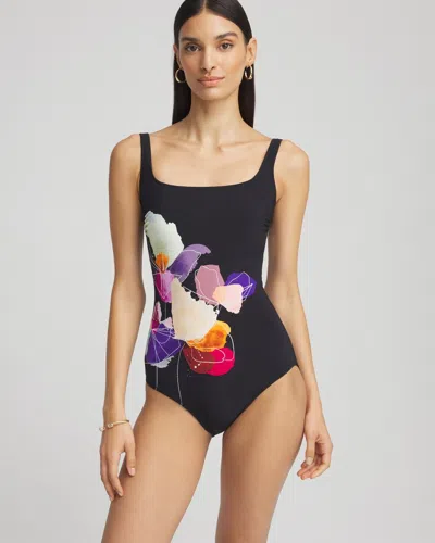 Chico's Gottex Enchanted Sun Square Neck Swimsuit In Black Size 14 |  In Black/multi