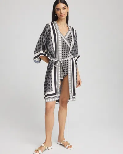 Chico's Gottex Golden Chic Kimono In Black/white Size Small |  In Black/natural Cream