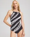 Chico's Gottex High Neck Halter Top Swimsuit In Black/white Size 14 |  In Black/natural Cream