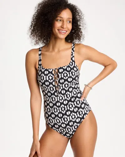 Chico's Gottex Mantra Square Neck One Piece Swimsuit In Black/white In Multi