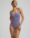 Chico's Gottex Sensual Simplicity Square Neck One Piece Swimsuit In Purple Size 12 |  In Purple