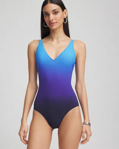 Chico's Gottex Splendor V-neck One-piece Swimsuit In Blue Size 8 |  In Blue Multi