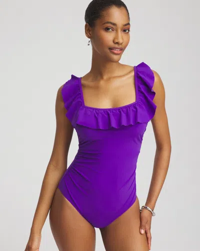 Chico's Gottex Tutti Fruitti Ruffle Neck Swimsuit In Purple Size 16 |  In Violet