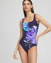 Chico's Gottex Water Square-neck One-piece Swimsuit In Blue Size 16 |  In Blue Multi