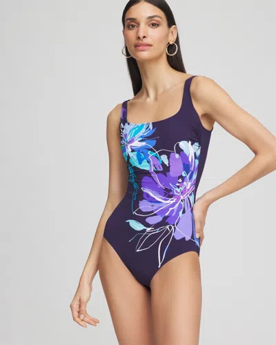 Chico's Gottex Water Square-neck One-piece Swimsuit In Blue Size 16 |  In Blue Multi