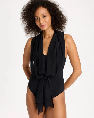Chico's Gottex Yuri Flower Mesh One Piece Swimsuit In Black