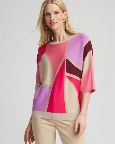 Chico's Graphic Intarsia Pullover Sweater In Dried Roses Size 12/14 |