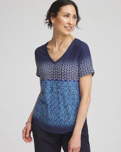 Chico's Graphic Ombre V-neck Tee In Blue