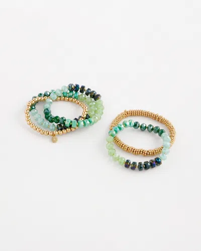 Chico's Green & Gold Stretch Set Of Five Bracelets |