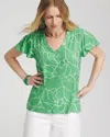 CHICO'S GREEN LINES FLUTTER SLEEVE TEE IN GRASSY GREEN SIZE LARGE | CHICO'S
