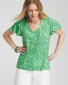 Chico's Green Lines Flutter Sleeve Tee Size 16/18 |  In Grassy Green