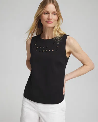 Chico's Grommet Neck Detail Tank Top In Black Size Xs |