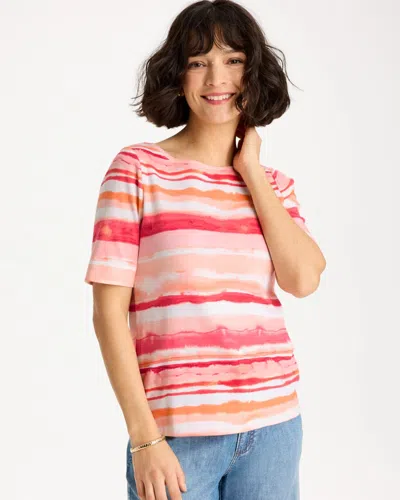 Chico's Grotto Mist Pima Elbow Sleeve Tee In Calypso Coral In Orange