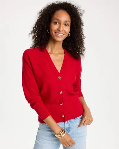 Chico's Hammered Button Down Cardigan Sweater In Carmine Red