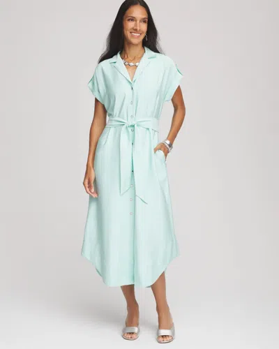 Chico's Hammered Rayon Midi Shirtdress In Blue
