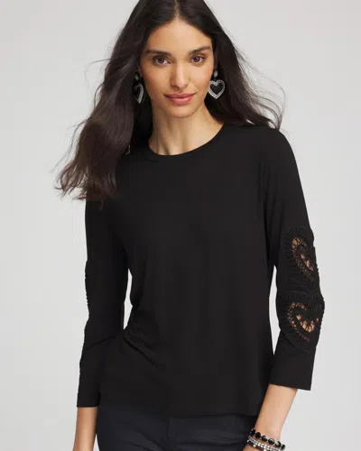 Chico's Heart Sleeve Detail Tee In Black