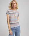 Chico's Heather Striped Short-sleeve Pullover Sweater In Coral Blossom Size 20/22 |  In Coral Blossom