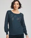 Chico's Heatset Embroidered Pullover In Teal Shadow