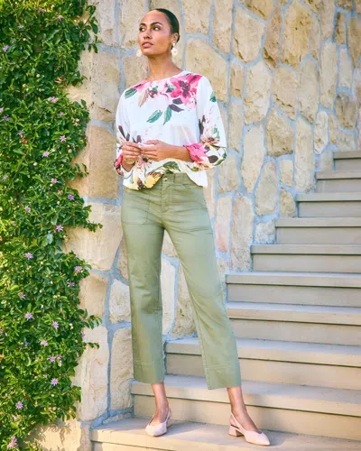 Chico's High Hem Straight Crop Pants In Lichen In Green