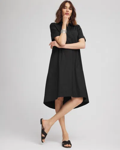 Chico's High-low Hemmed Popover Shirtdress In Black Size 20/22 |