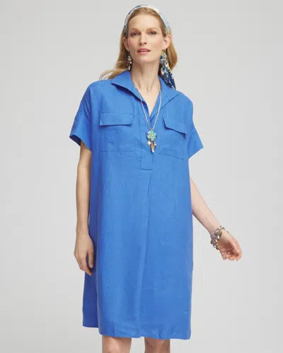 Chico's High-low Linen Shirtdress In Blue Size 20/22 |  In Blue Pearl