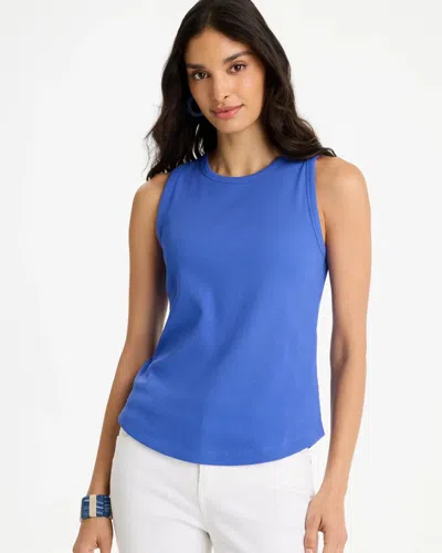 Chico's High Neck Rib Tank In Amparo Blue
