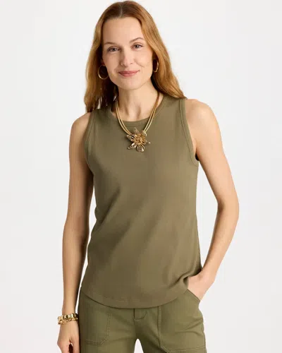 Chico's High Neck Rib Tank In Lichen In Green