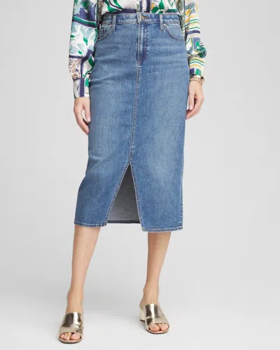 Chico's High-rise Midi Stretch Denim Skirt In Rayne Indigo Size 8 |