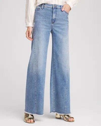 Chico's High-rise Wide-leg Frayed Jeans In Farrah Indigo