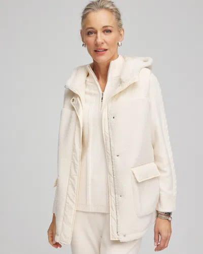 Chico's Hooded Sherpa Vest In English Cream Size Large |  Zenergy