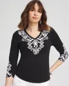Chico's Ikat Pima 3/4 Sleeve Everyday Tee In Black Size 16/18 |  In Black