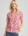Chico's Ikat Short Sleeve Tee In White Size 20/22 |  In Alabaster