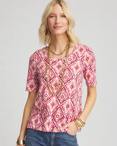 Chico's Ikat Short Sleeve Tee In White Size 20/22 |  In Alabaster