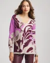 Chico's Intarsia Knit V-neck Pullover Sweater In Gooseberry