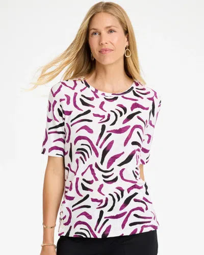 Chico's Island Cotton Crewneck Button Tee In Elderberry Wine