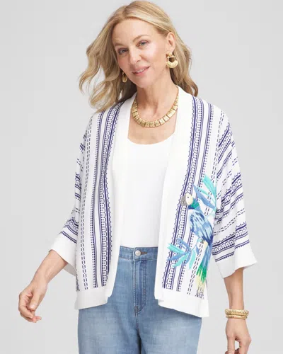 Chico's Island Motif Embroidered Cardigan Sweater In White