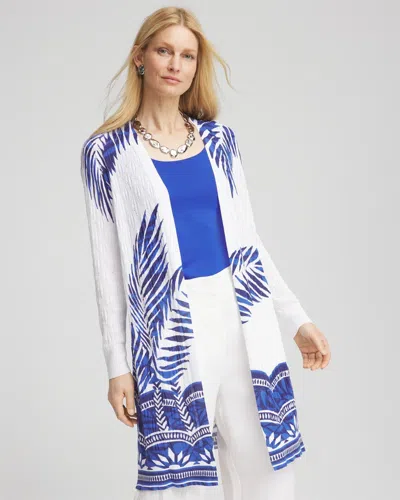 Chico's Island Motif Pointelle Long Cardigan Sweater In White