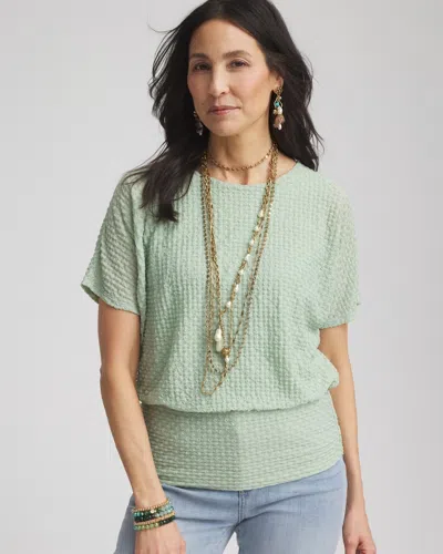 Chico's Jacquard Banded Hem Top In Moroccan Mint Size 20/22 |